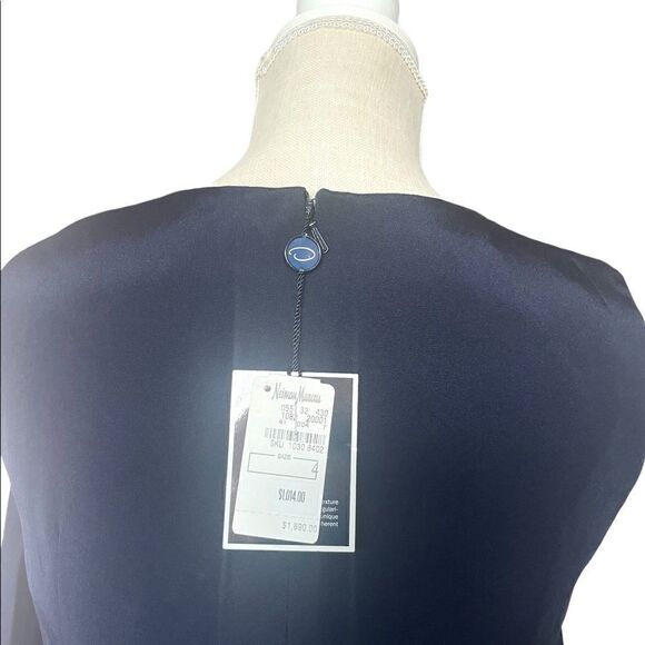 Oscar de la Renta | NWT Navy Blue Silk Sheath Dress Size 4 - Picture 9 of 12